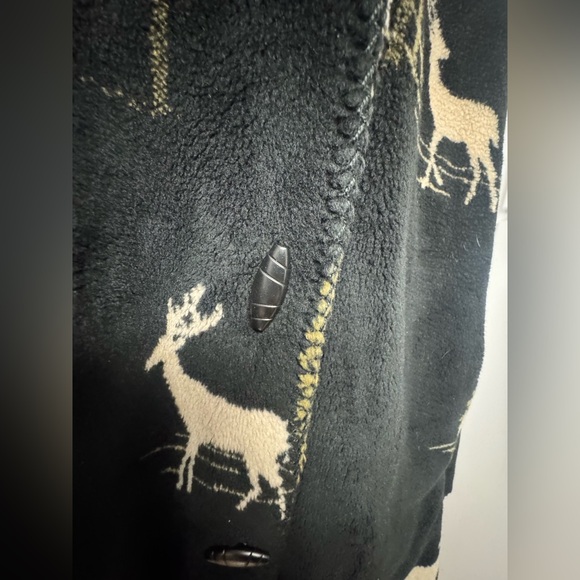 Vintage 90s White Stag Deer Print Fleece Jacket Womens L Sherpa Lined Hooded - Picture 3 of 9